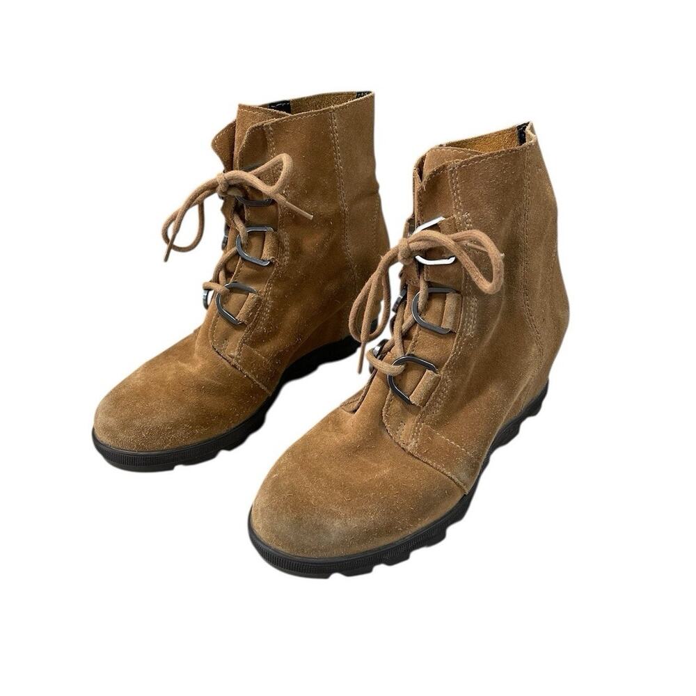 Sorel Youth Joan of Arctic Wedge Ankle Booties Kids Size 5 EUR 37 Brown Leather